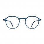 Herrenbrille Neubau Nino T123 in Blau mit runder Fassung und filigranem Design, frontal abgebildet.