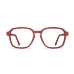 Herrenbrille Neubau Fred T125 in minimalistischer, rechteckiger Rahmenform und mattem Rotton, frontal abgebildet.