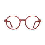 Rote Herrenbrille Neubau Siggi T126 mit runden Gläsern und schlankem Rahmen, frontal abgebildet.