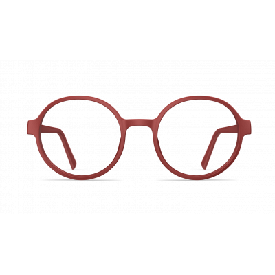 Rote Herrenbrille Neubau Siggi T126 mit runden Gläsern und schlankem Rahmen, frontal abgebildet.