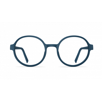Herrenbrille Neubau Siggi T126 in dunklem Blau mit runden Gläsern und schlanker Fassung, minimalistisch und modern.