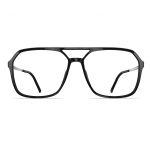 Herrenbrille Neubau Rupert T131 mit schwarzem Rahmen, rechteckiger Form und schmalem Nasensteg auf weißem Hintergrund.