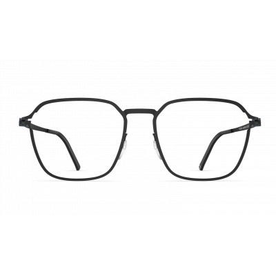 Herrenbrille Neubau Marlin T135 mit schwarzem, rechteckigem Rahmen und dünnen Metallbügeln, frontal dargestellt.