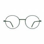 Unisexbrille Neubau Jona T136 in rundem Design, mattgrünes Gestell aus nachhaltigem Material, modern und zeitlos.