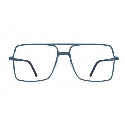 Herrenbrille Neubau Viktor T137 in Blau mit rechteckigem, filigranem Rahmen und doppelt verstärkter Brücke.