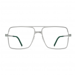 Herrenbrille Neubau Viktor T137 mit silbernem Rahmen und grünen Bügeln, rechteckiges Design, stylisch und modern.