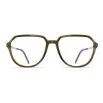 Herrenbrille Neubau Mika T142 mit olivgrünem Rahmen und klaren Gläsern; modernes, zeitloses Design für einen stilvollen Look.