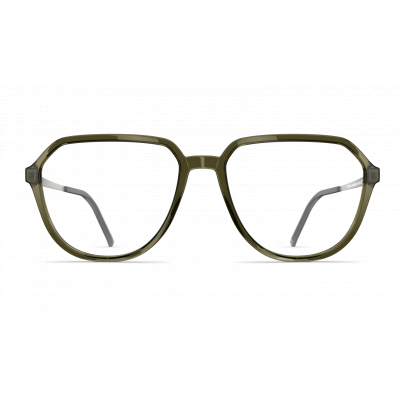 Herrenbrille Neubau Mika T142 mit olivgrünem Rahmen und klaren Gläsern; modernes, zeitloses Design für einen stilvollen Look.