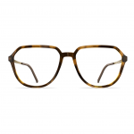 Herrenbrille Neubau Mika T142 mit braunem Havanna-Muster, dünnen Bügeln und moderner geometrischer Form.