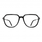 Herrenbrille Neubau Mika T142, rechteckiges schwarzes Gestell mit klaren Gläsern und minimalistischem Design.