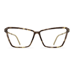 Damenbrille Neubau Quinn T144 in Schildpattoptik, katzenaugenförmiges Design mit transparenten Gläsern und schlanken Bügeln.