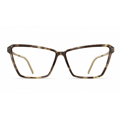 Damenbrille Neubau Quinn T144 in Schildpattoptik, katzenaugenförmiges Design mit transparenten Gläsern und schlanken Bügeln.
