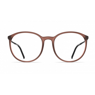 Damenbrille Neubau Anika T148 in mattem Braun, mit runden Gläsern und schwarzen Bügeln, frontal abgebildet.