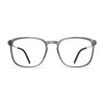 Herrenbrille Neubau Alex T153 mit leicht transparentem grauem Rahmen und schwarzen Bügeln, frontal dargestellt.