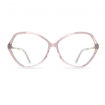 Damenbrille Neubau Celine T154 in transparentem Rosa mit großen, leicht kantigen Gläsern und feinen Bügeln.