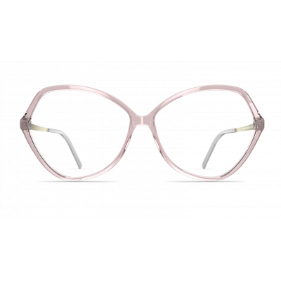 Damenbrille Neubau Celine T154 in transparentem Rosa mit großen, leicht kantigen Gläsern und feinen Bügeln.