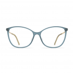 Damenbrille Neubau Laura T157 mit elegantem, blaubeschichtetem Rahmen und dezenten beigen Bügeln in modernem Design.