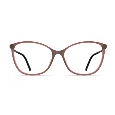 Damenbrille Neubau Laura T157 in Braun mit geschwungenem, modernem Rahmen und schwarzen Bügeln, frontal abgebildet.