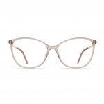 Damenbrille Neubau Laura T157 in transparentem Rosé mit filigranem Gestell und schmalen, goldfarbenen Bügeln.