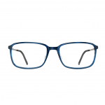Herrenbrille Neubau Herbert T158 in rechteckigem Design, blauem Rahmen und schlanken Bügeln aus Metall.