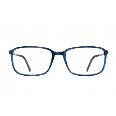 Herrenbrille Neubau Herbert T158 in rechteckigem Design, blauem Rahmen und schlanken Bügeln aus Metall.