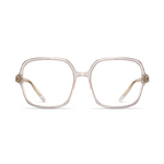 Damenbrille Neubau Sophie T161 mit großem, quadratischem Rahmen in transparentem Beige und filigranen Bügeln.