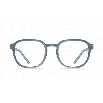Herrenbrille Neubau Chris T162 in modernem Design, rechteckige Form mit dünnen blauen Rahmen und klaren Gläsern.