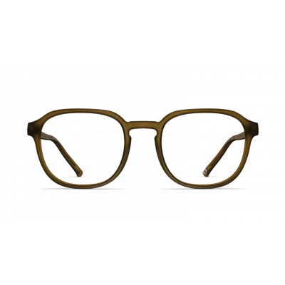 Herrenbrille Neubau Chris T162 in Olivgrün, rechteckige Form mit leicht abgerundeten Ecken und schlanken Bügeln.