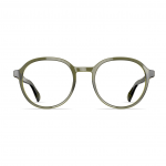 Unisexbrille Neubau Noel T167 mit runden, olivgrünen Rahmen und schwarzen Bügeln, frontal abgebildet.