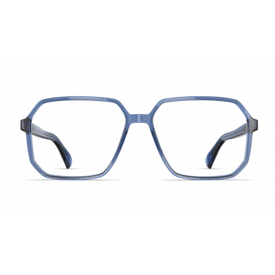 Unisexbrille Neubau Vincent T168 mit blauen, sechseckigen Rahmen und schlanken Bügeln, frontal dargestellt.