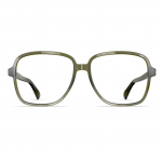 Unisexbrille Neubau Mara T171 mit rechteckigem Rahmen in Olivgrün, leicht transparentem Design und dünnen Bügeln.