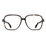 Unisexbrille Neubau Mara T171 in rechteckiger Form mit schwarzer und havanna-brauner Musterung, frontalansicht.