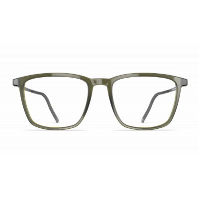 Herrenbrille Neubau Oskar T173 mit rechteckigem Rahmen in Olivgrün, klare Gläser und schmale Bügel für einen modernen Look.