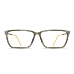 Damenbrille Neubau Loui T175 mit rechteckigem, olivgrünem Rahmen und beigen Bügeln, frontal abgebildet.