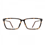 Damenbrille Neubau Loui T175 mit rechteckigem Gestell in Havanna-Optik und schlanken braunen Bügeln, Vorderansicht.