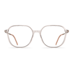 Damenbrille Neubau Anouk T177 mit transparentem Rahmen und schlanken, beigen Bügeln in moderner rechteckiger Form.