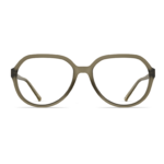 Frontale Ansicht der Unisexbrille Neubau Bene T179 mit olivfarbenem, leicht abgerundetem Rahmen und dünnen Bügeln.