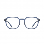Unisexbrille Neubau Chris II T196 in mattem Blau mit runden Gläsern und schlankem Design, frontal abgebildet.