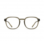 Unisexbrille Neubau Chris II T196 in Olive, rechteckiges Design mit mattem Finish und klaren Gläsern, für stilvolles Aussehen.