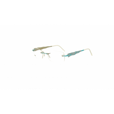 Türkisfarbene Damenbrille Switch it Garnitur SI 9248 mit filigranem Design und dezenten Gläsern auf weißem Hintergrund.