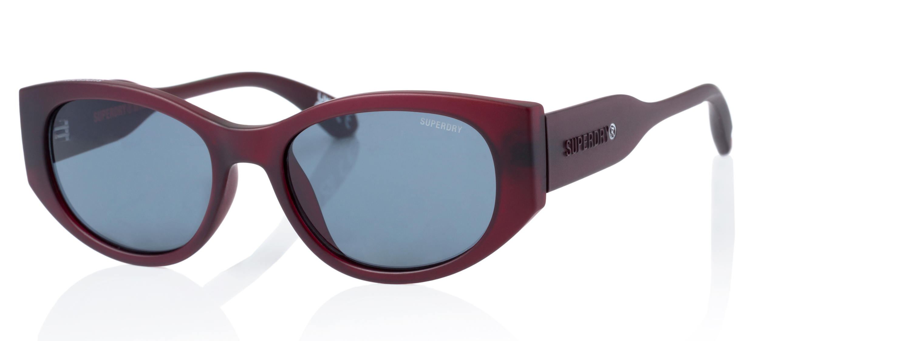 Superdry Superdry 996072-55 51-20 Superdry 996072 Damen Sonnenbrille in Cat-Eye-Form mit rotem Kunststoffrahmen und blauen Gläsern