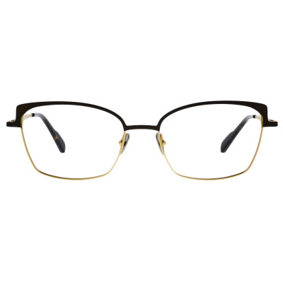 Colibris Eyewear Damenbrille Tala mit rechteckigem, zweifarbigem Metallrahmen in Schwarz und Gold.
