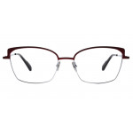 Colibris Eyewear Damenbrille Tala mit rot-silbernem Rahmen, rechteckige Gläser, moderne Optik.