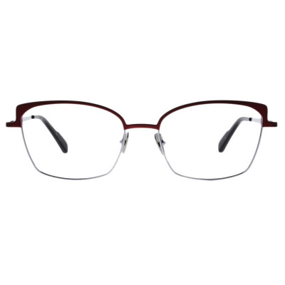 Colibris Eyewear Damenbrille Tala mit rot-silbernem Rahmen, rechteckige Gläser, moderne Optik.