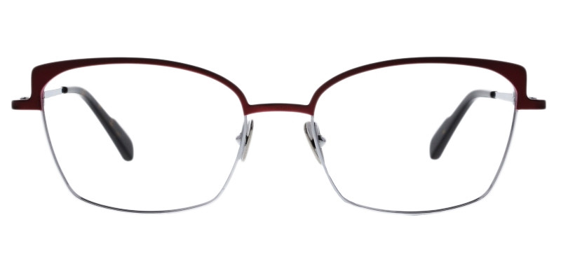Tala-45693 bordeaux Colibris Eyewear Damenbrille Tala mit rot-silbernem Rahmen, rechteckige Gläser, moderne Optik.