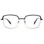 Colibris Eyewear Damenbrille Talvi mit eckigem Rahmen in Blau und Gold, Frontansicht.