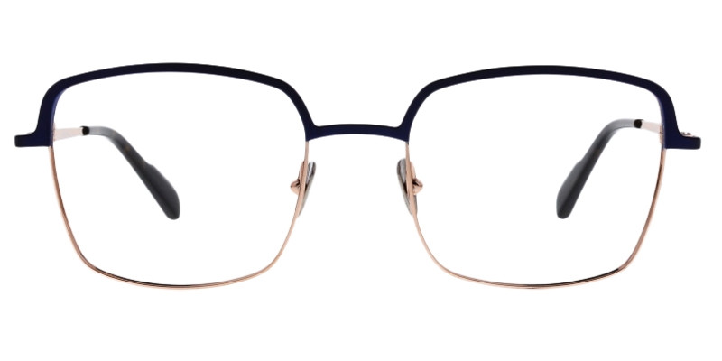 Talvi-45720 blau Colibris Eyewear Damenbrille Talvi mit eckigem Rahmen in Blau und Gold, Frontansicht.