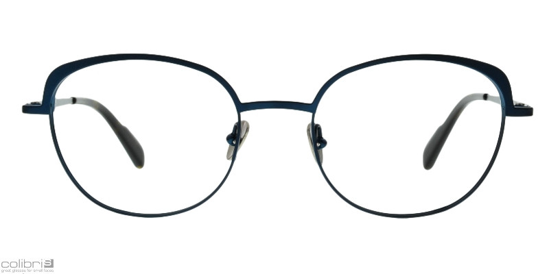 Thea-4 blau Colibris Eyewear Damenbrille Thea in Dunkelblau, schlichtes rundes Gestell aus Metall, Frontansicht.