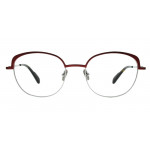 Colibris Eyewear Damenbrille Thea mit rot-silbernem, rundem Gestell und schwarzer Bügelenden.