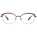 Colibris Eyewear Damenbrille Tilda mit rot-silbernem Rahmen, frontal auf weißem Hintergrund.